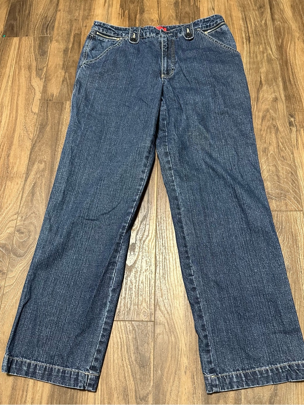 Vintage Gloria Vanderbilt Wide Leg Carpenter Jeans Zip Pockets 14 Mid Rise Wash
